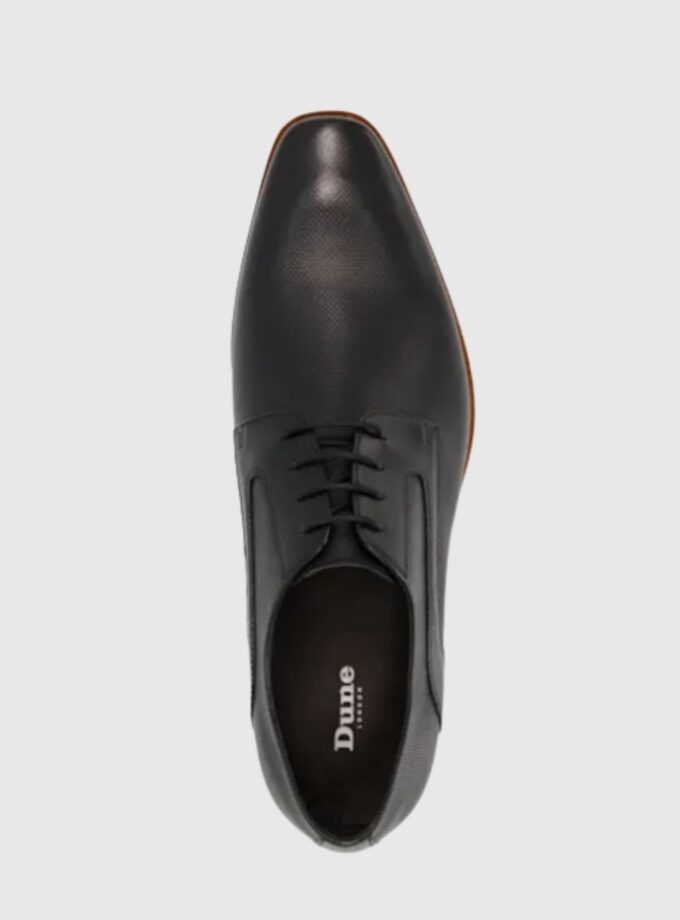 Dune Stoney - Men Black Burnished-Toe Derby Shoes