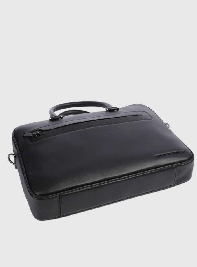 Tommy Hilfiger Men's TH Modern Briefcase 14″ synthetic black