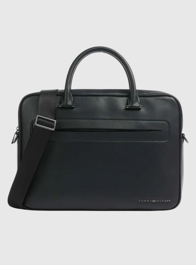 Tommy Hilfiger Men's TH Modern Briefcase 14″ synthetic black