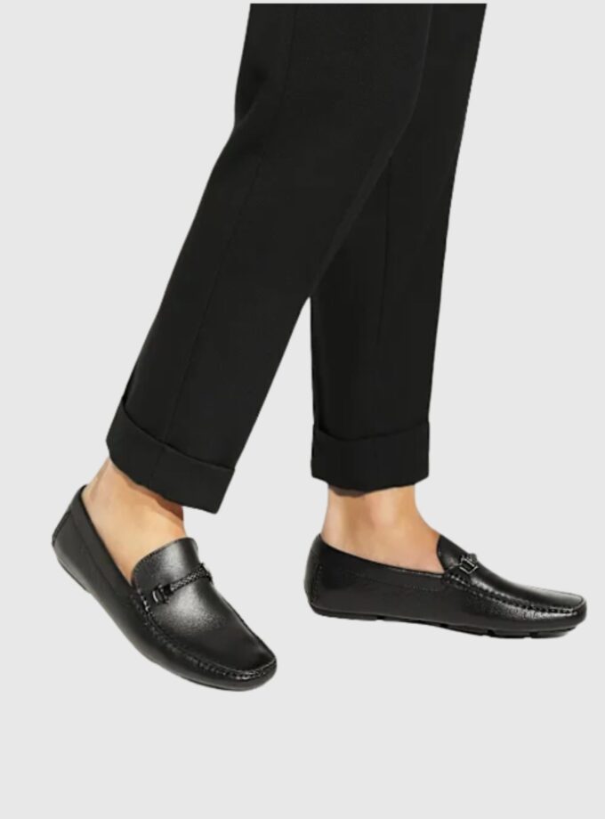 Dune's Beacons - Black Wide Fit Braided Snaffle Trim Moccasins for Men