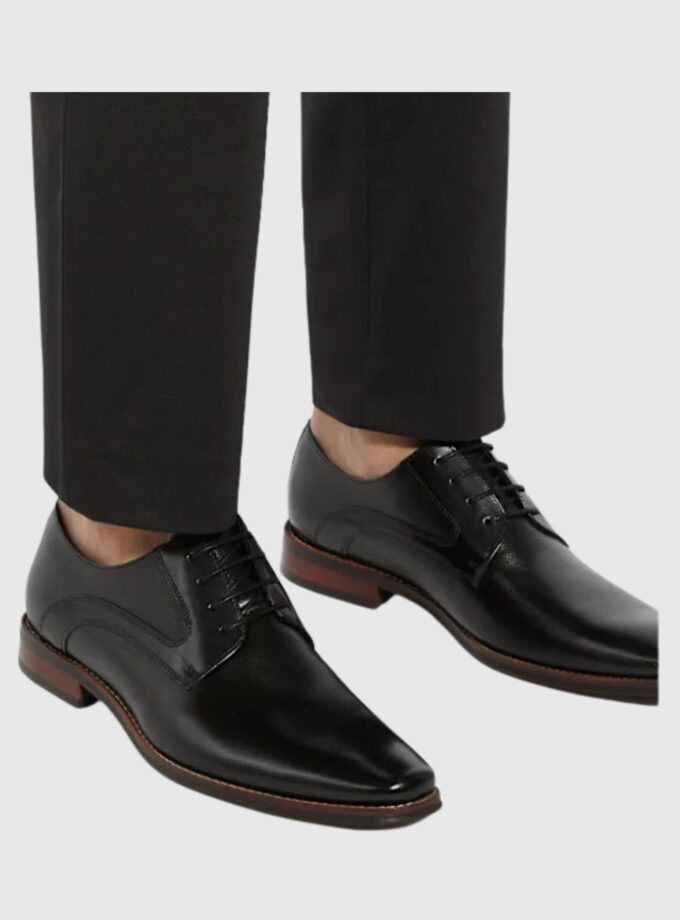 Dune Stoney - Men Black Burnished-Toe Derby Shoes