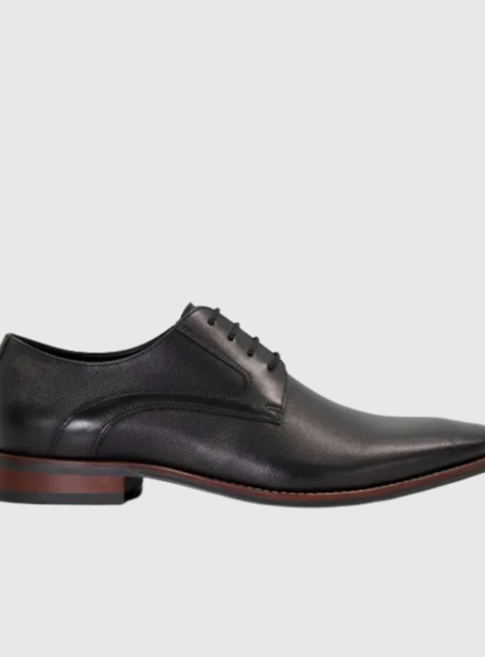 Dune Stoney - Men Black Burnished-Toe Derby Shoes