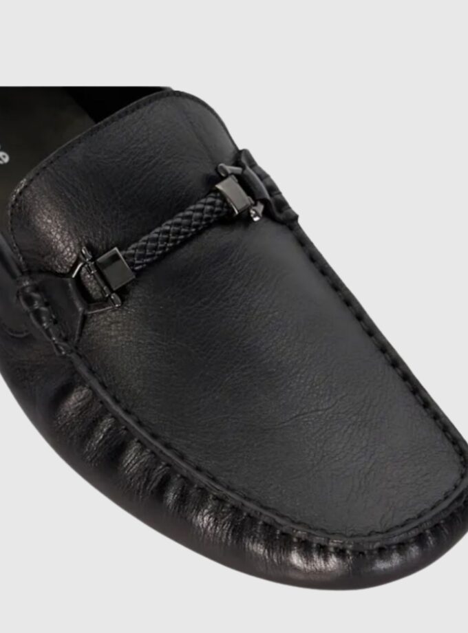 Dune's Beacons - Black Wide Fit Braided Snaffle Trim Moccasins for Men