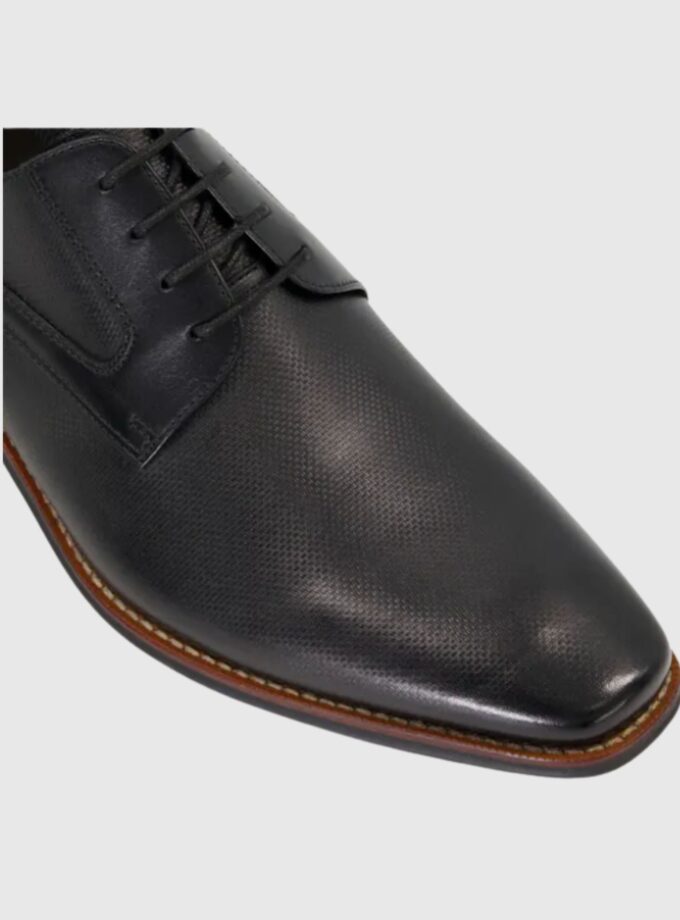 Dune Stoney - Men Black Burnished-Toe Derby Shoes